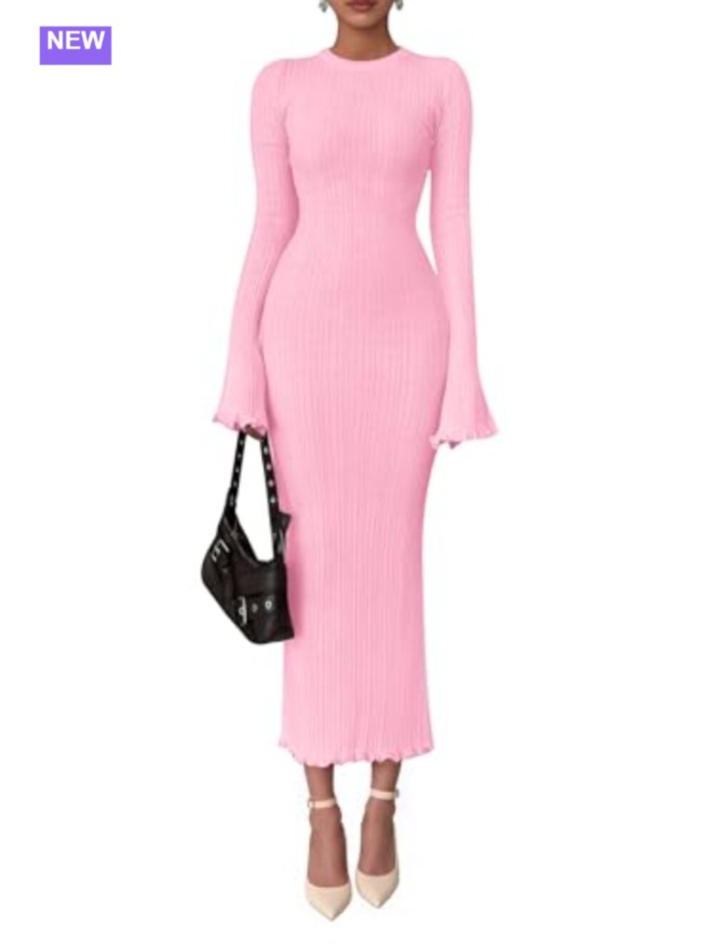 Sweater Dress Long Sleeve Maxi Bodycon Bell Sleeve Knit